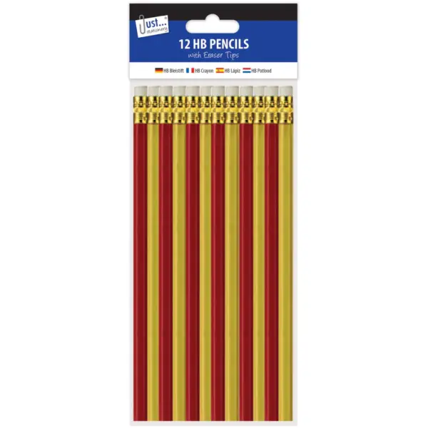 Just Stationery  12 HB Pencils With Erasers