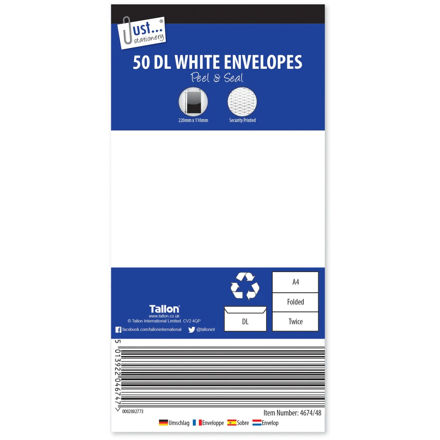 Just Stationery 50 DL White Envelopes