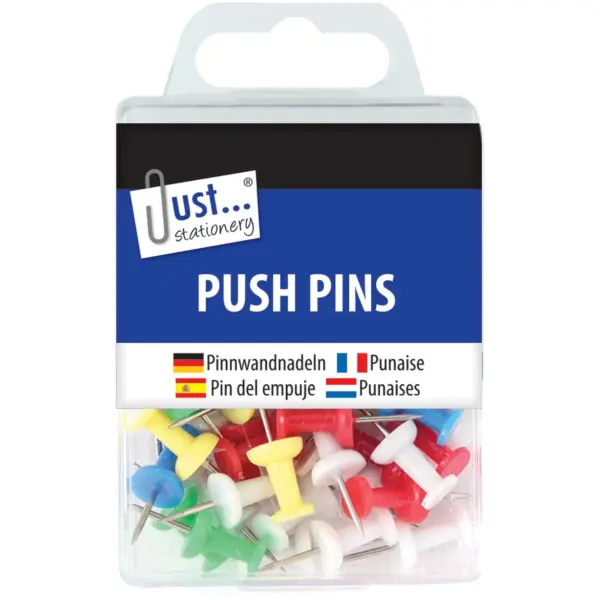 Just Stationery 50 Push Pins Assorted Colours