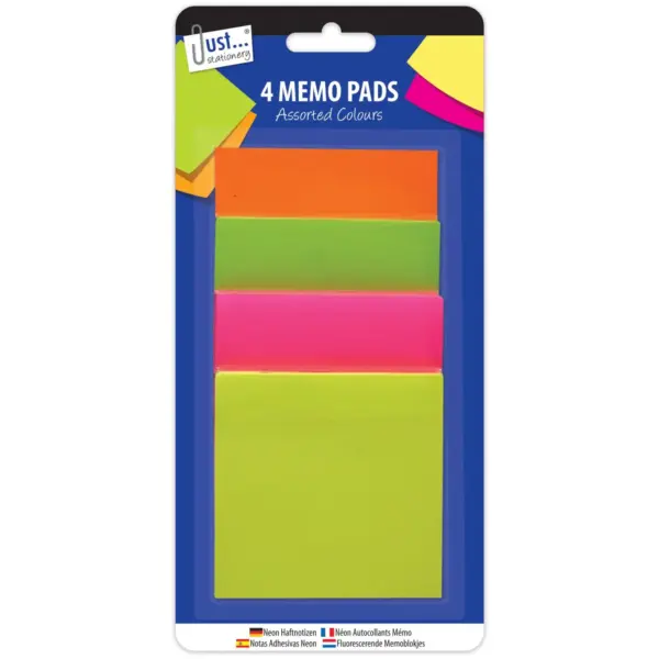 Just Stationery 4 Memo Pads Assorted Colours