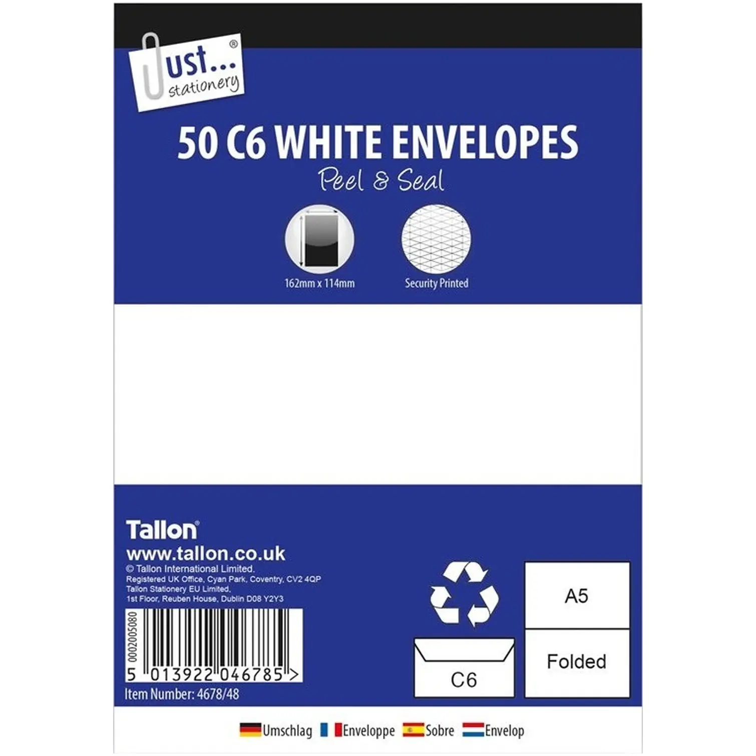 Just Stationery 50 C6 White Envelopes