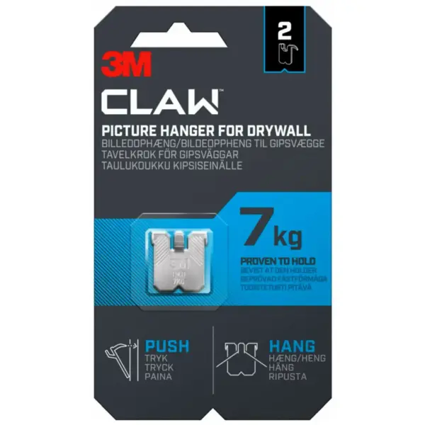 3M Claw Picture Hanger For Drywall Holds 7kg Card Of 2