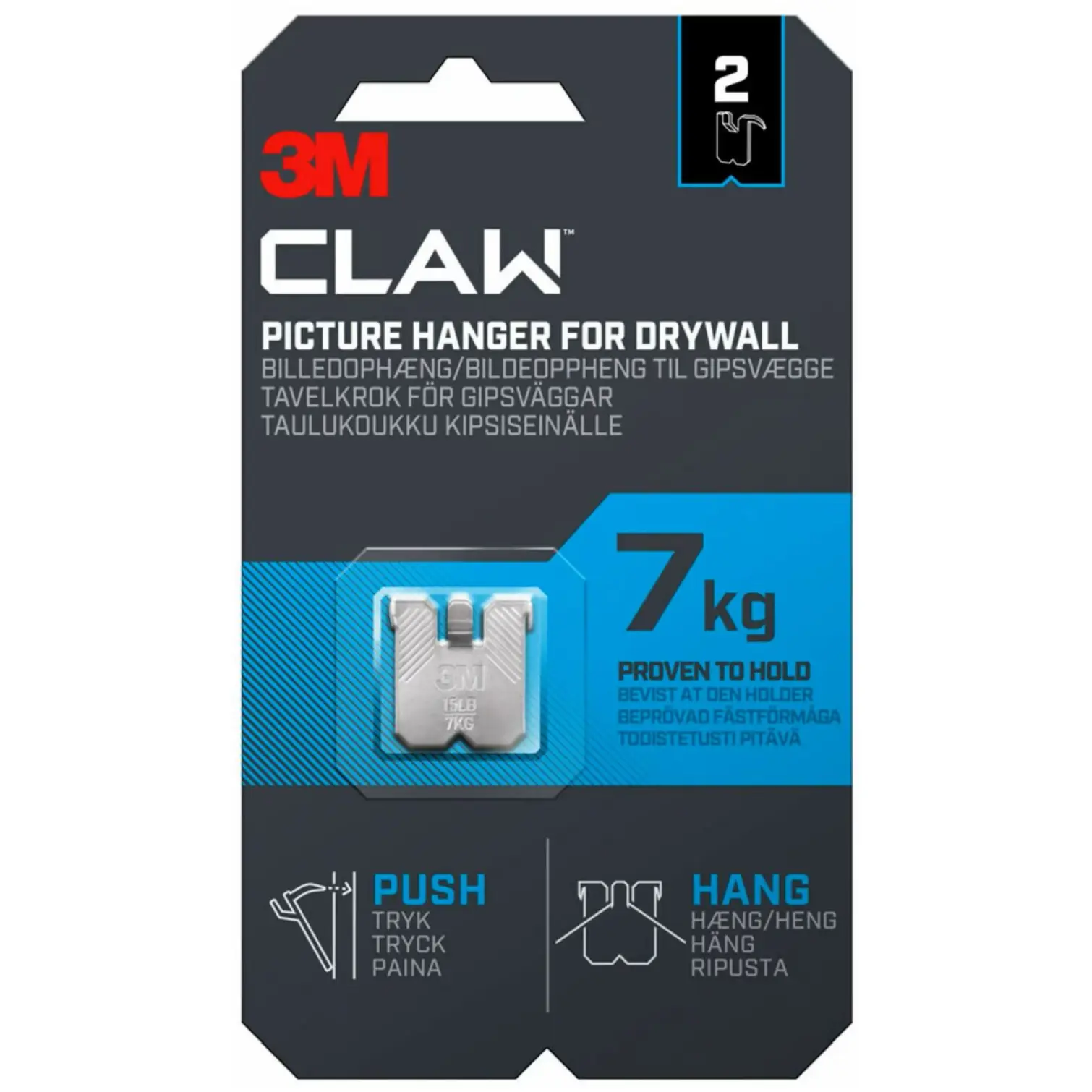 3M Claw Picture Hanger For Drywall Holds 7kg Card Of 2