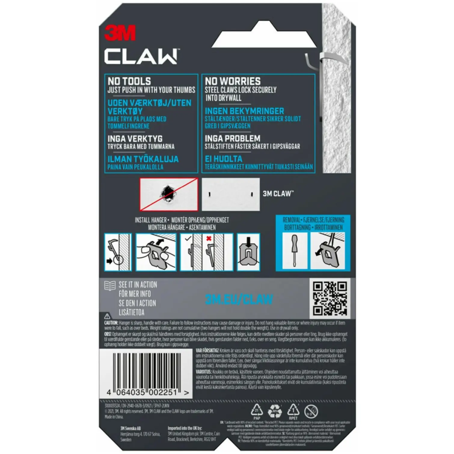 3M Claw Picture Hanger For Drywall Holds 7kg Card Of 2