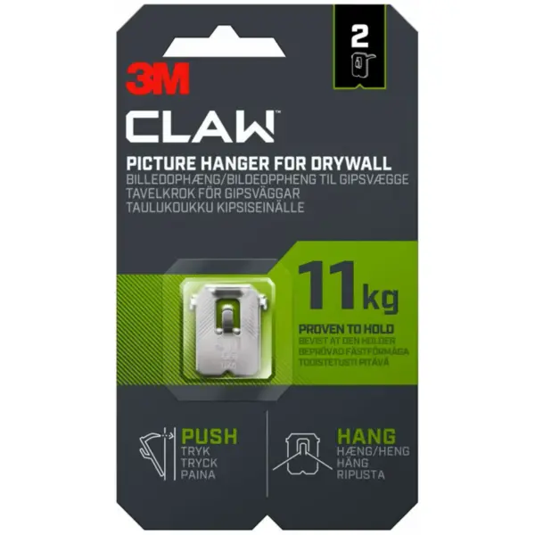 3M Claw Picture Hanger For Drywall Holds 11kg Card Of 2