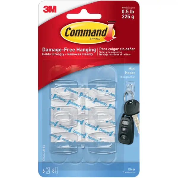 Command Clear Mini Hooks Pack of 6