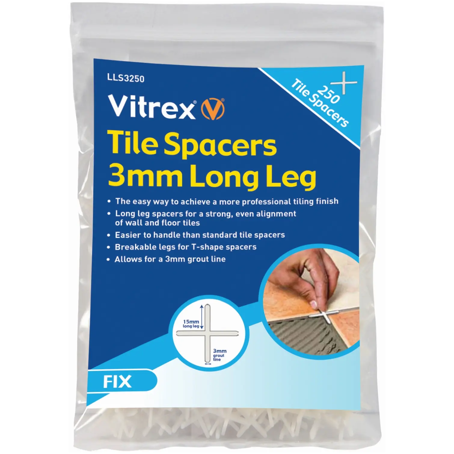 VTX0023 Vitrex 3mm Long Leg Tile Spacers pk250