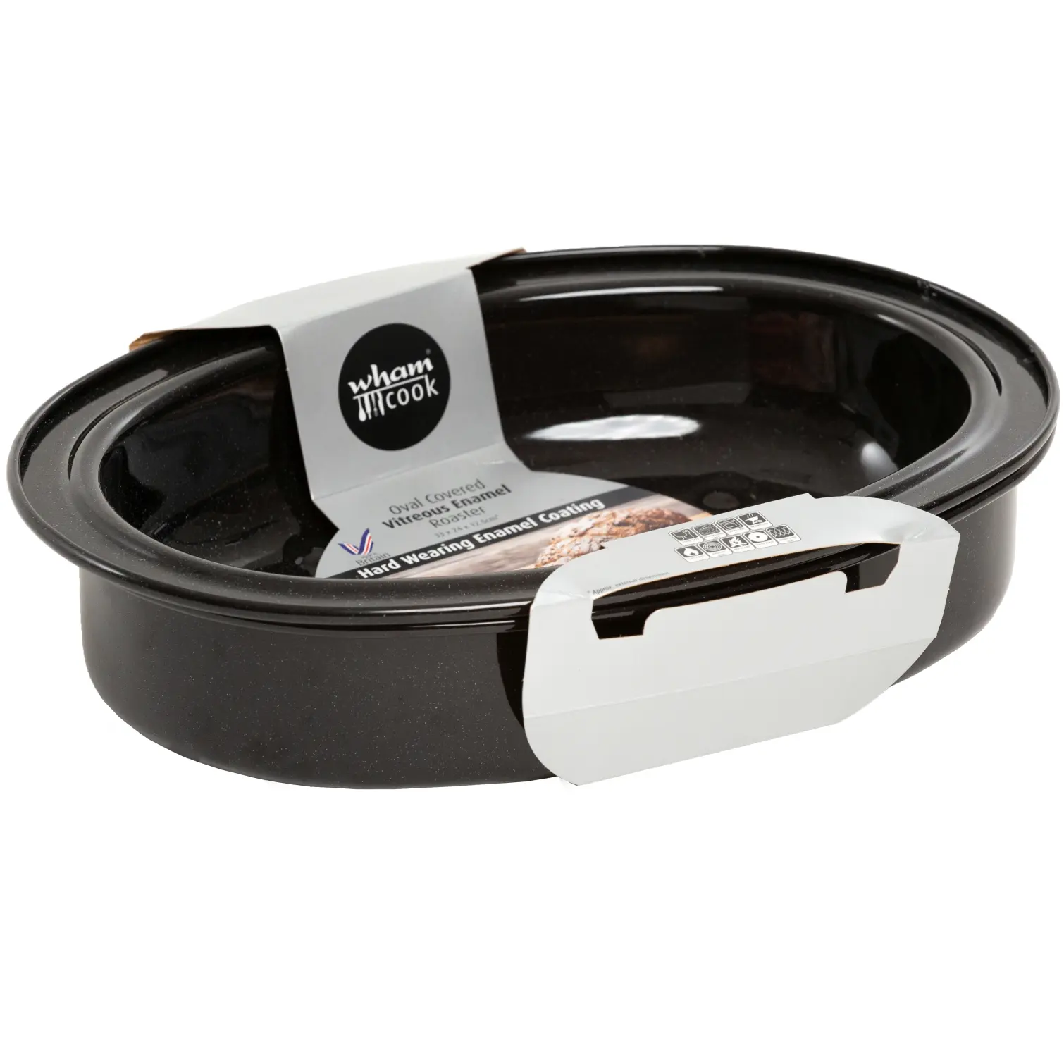 WMP0071 Wham Enamel Oval Covered Roaster Black 33.3cm x 24cm x 12cm