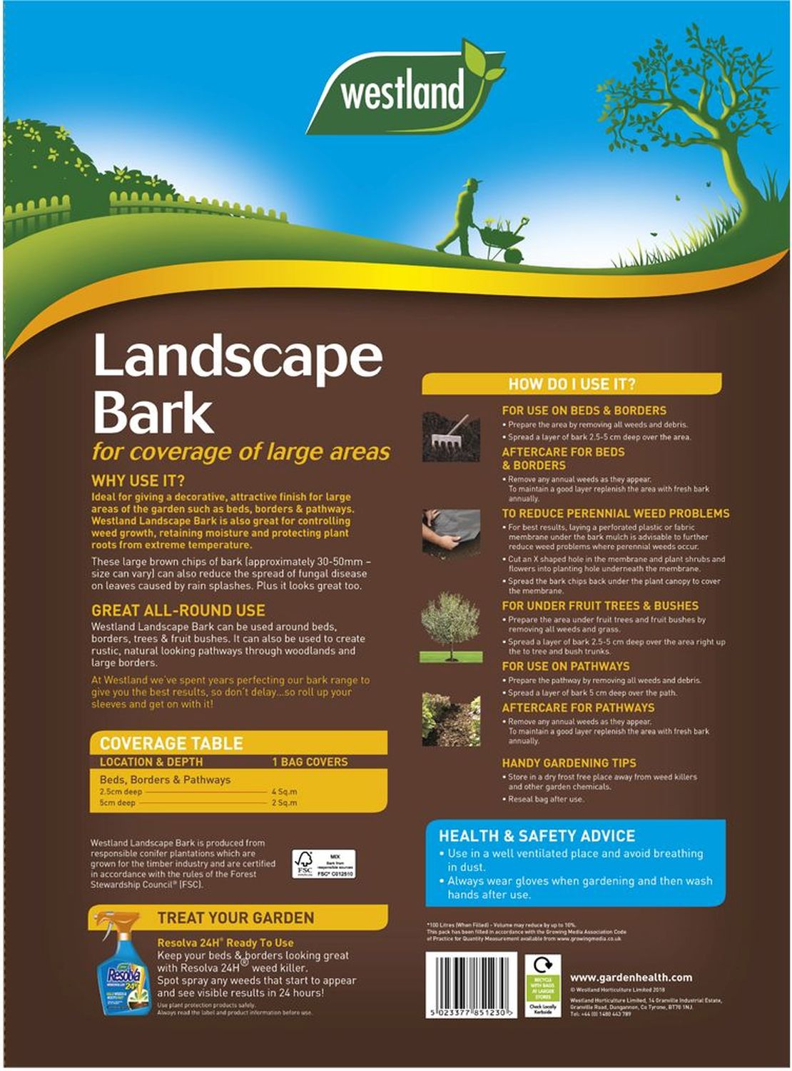 WTD0010_2 Westland Landscape Bark Chips 100 Litres