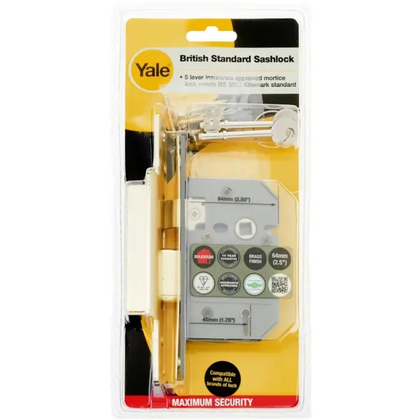 Union 65mm 5Lever Mortice Lock BS PB
