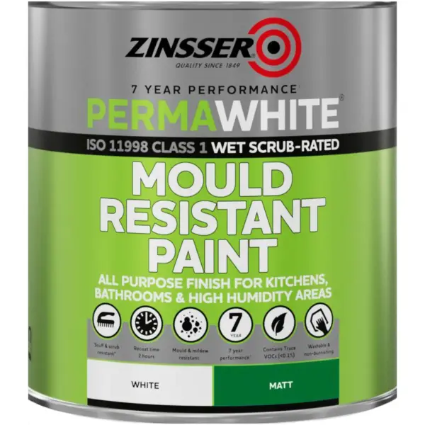 Zinsser Perma White Mould Resistant Paint Matt 1 Litre