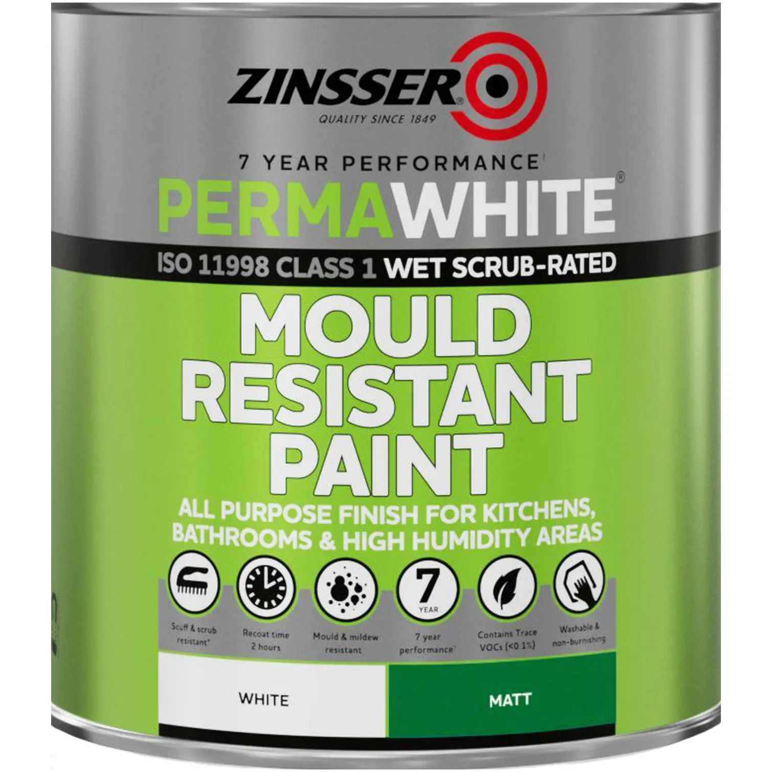 BKF0076 Zinsser Perma White Mould Resistant Paint Matt 1 Litre