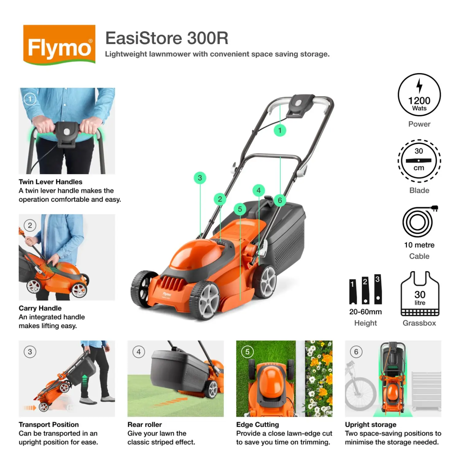 Flymo EasiStore 300R Corded Rotary Lawn Mower 30cm Cut