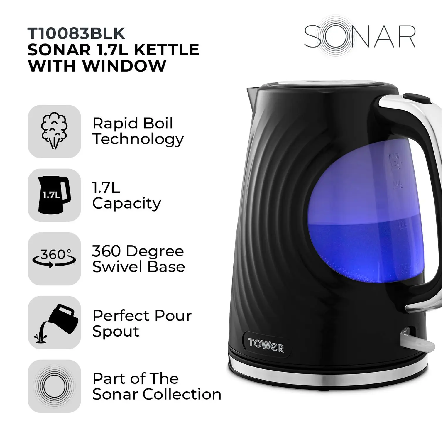 Tower Illuminated Kettle 1.7 Litre Capacity