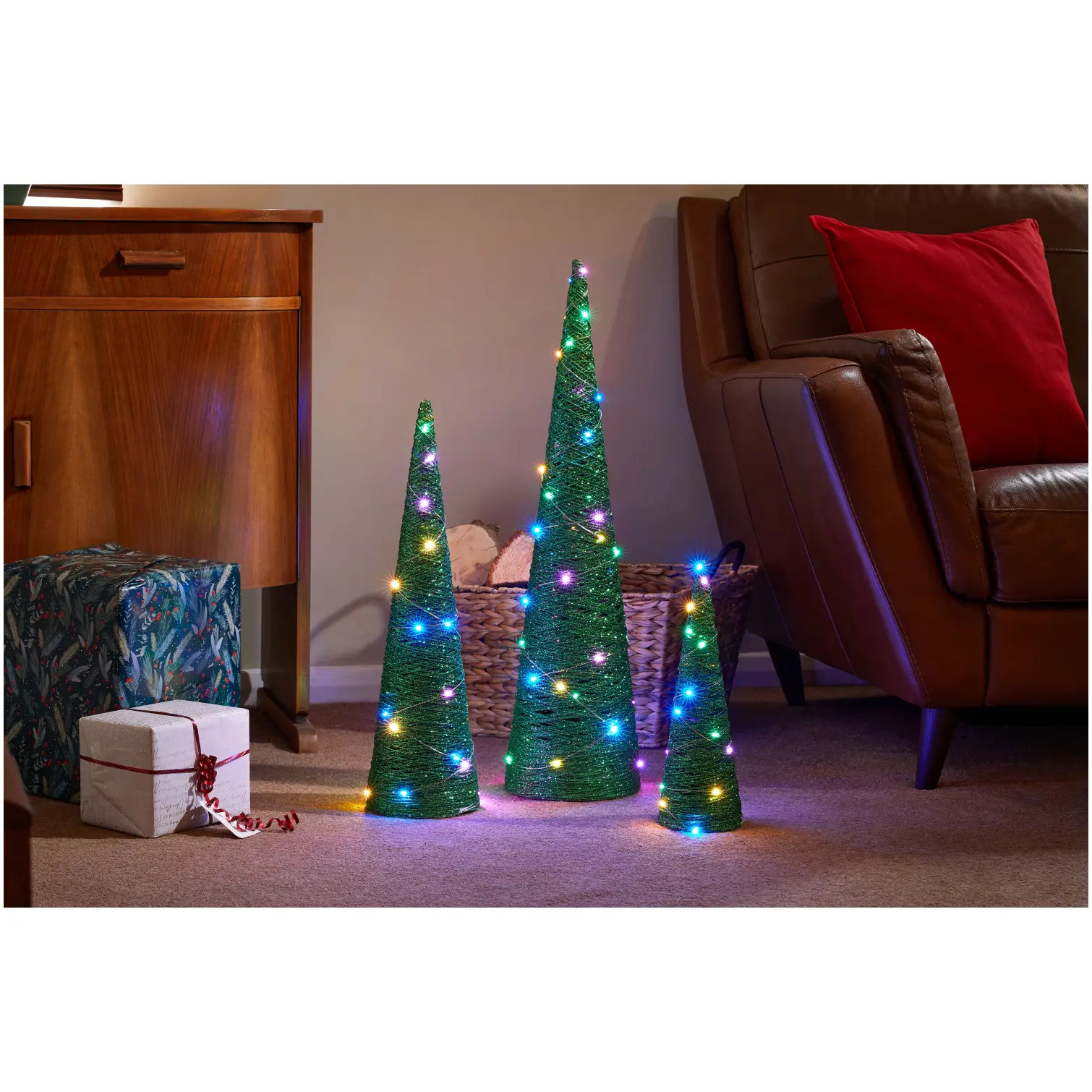 Green Glitter Tree Set of 3