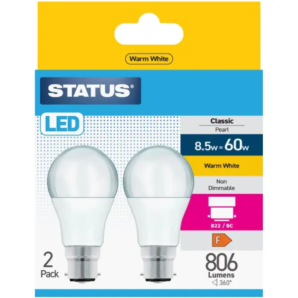 STT0420 Status 8/60w GLS Warm White BC pk2