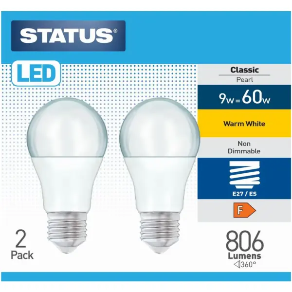 STT0422 Status 8.5/60w GLS Warm White ES pk2