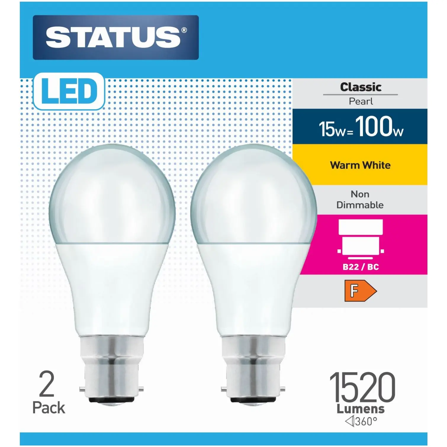Status 15/100w GLS Warm White BC pk2