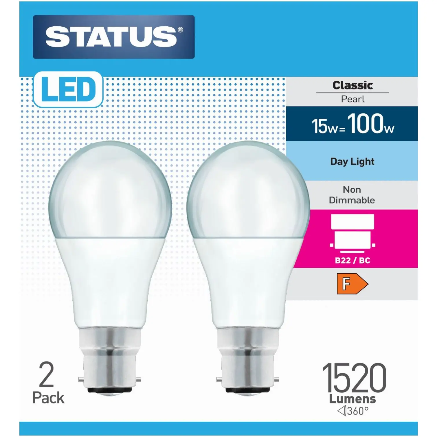STT0432 Status 15/100w GLS Day Light BC pk2