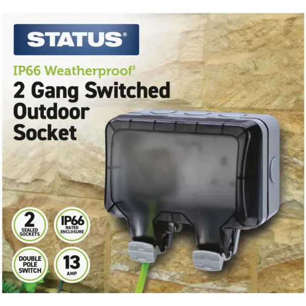 STT6035 Status 2 Gang Switched Outdoor Socket IP66 Weatherproof