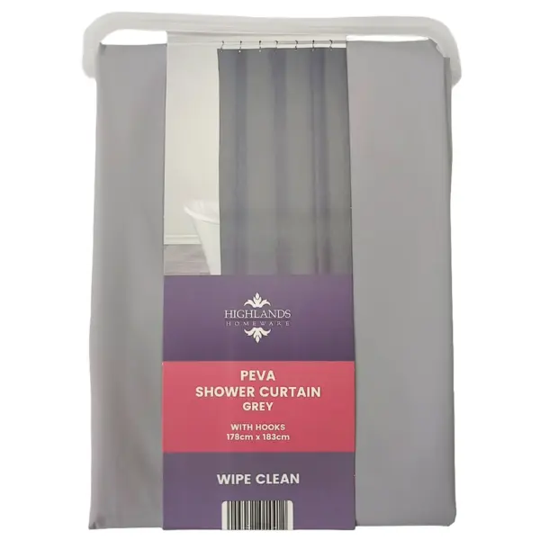 Highlands Homeware Peva Shower Curtain Grey 178cm x 183cm