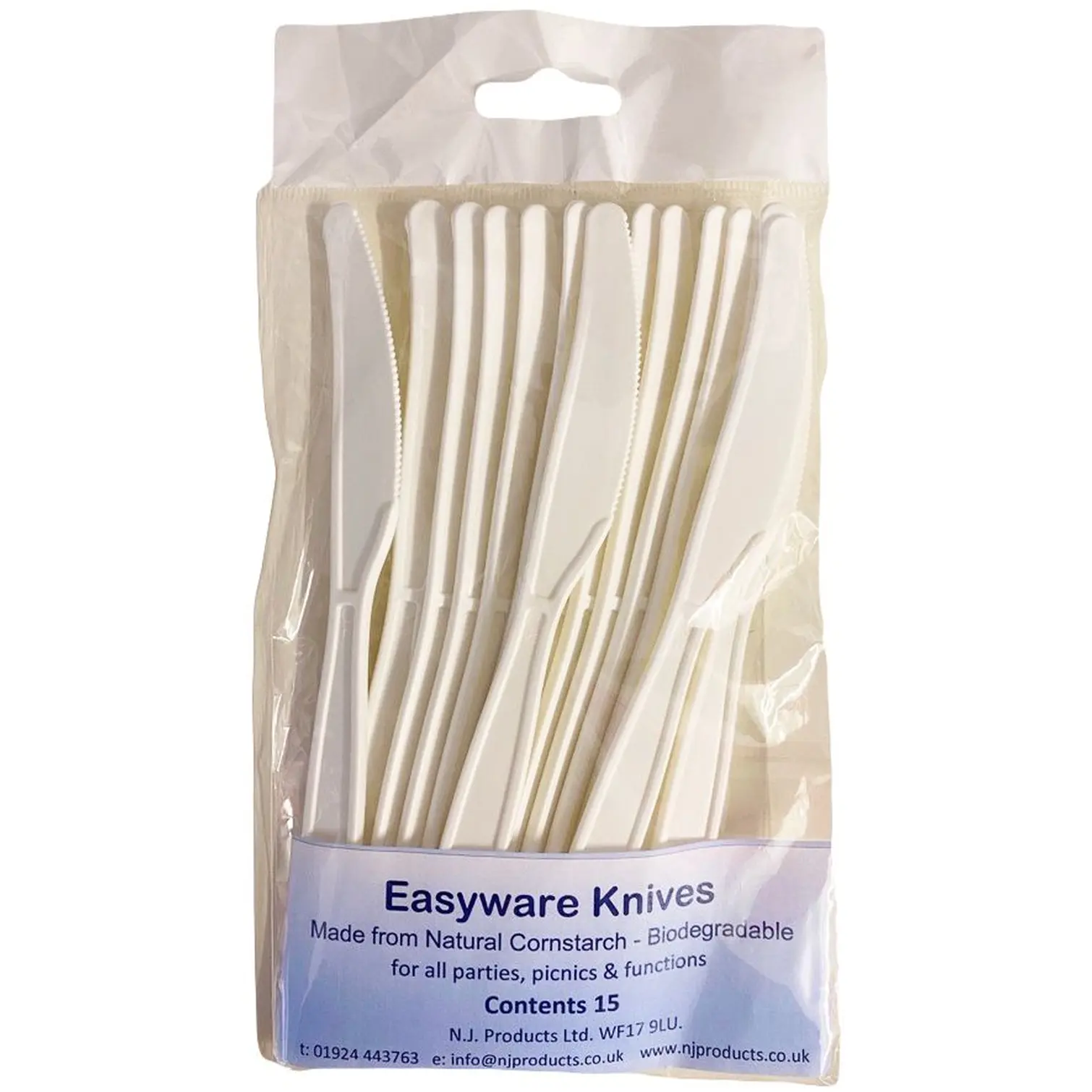 Easyware Biodegradable White Cutlery Knifes 15 Pack