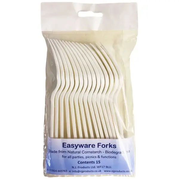 Easyware Biodegradable White Cutlery Forks 15 Pack