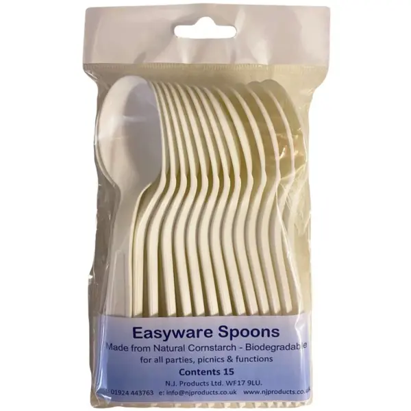 Easyware Biodegradable White Cutlery Dessert Spoons 15 Pack