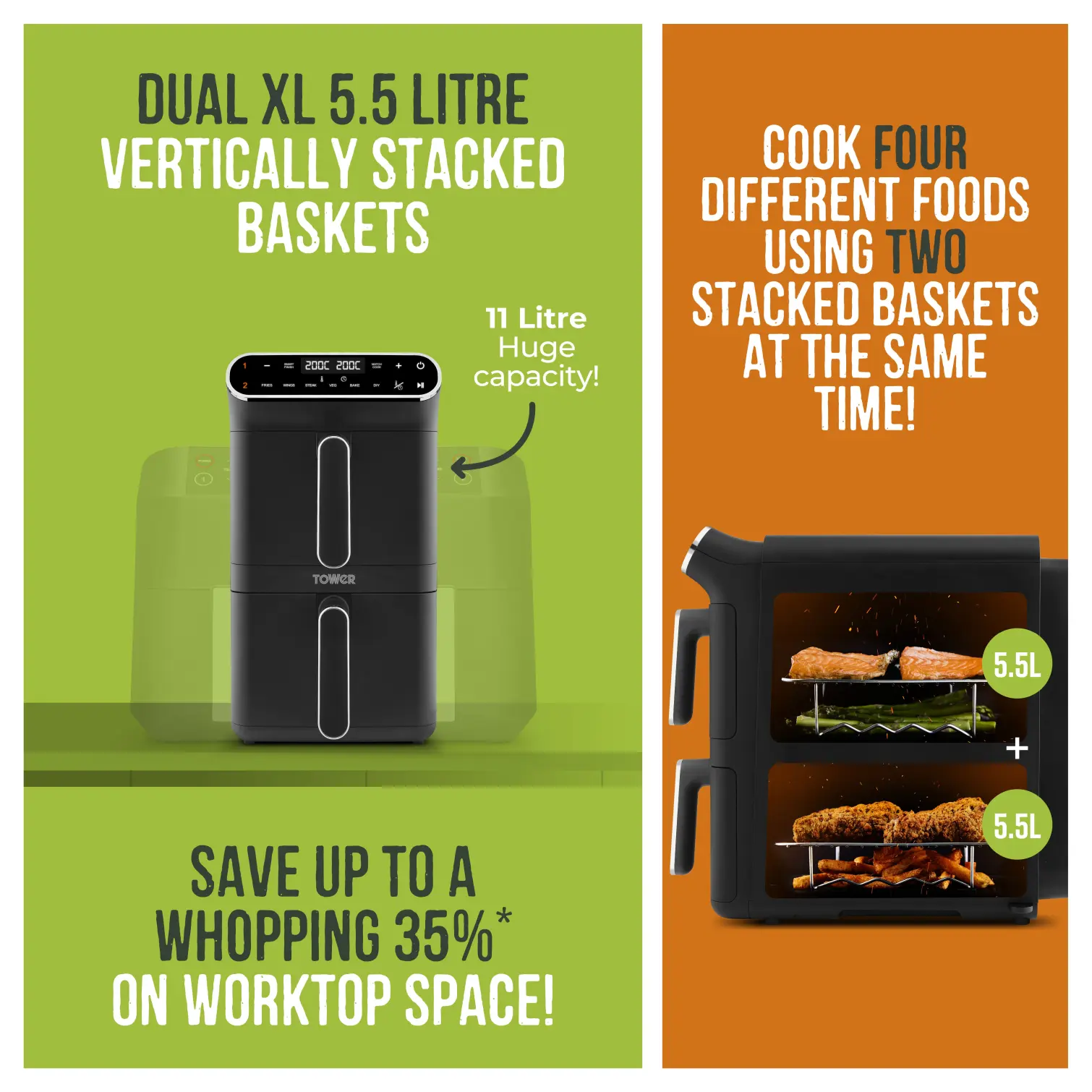 RKW0029_2 Tower Vortx Double Stack Air Fryer 11 Litre Capacity