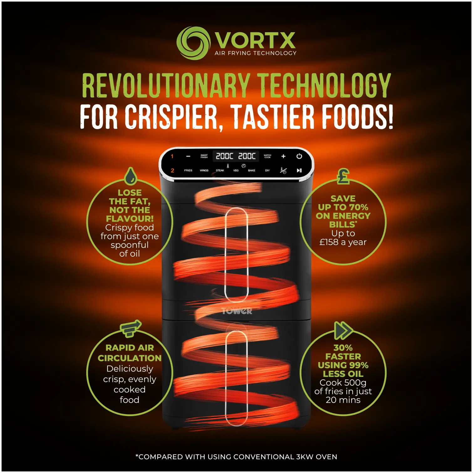 RKW0029_4 Tower Vortx Double Stack Air Fryer 11 Litre Capacity