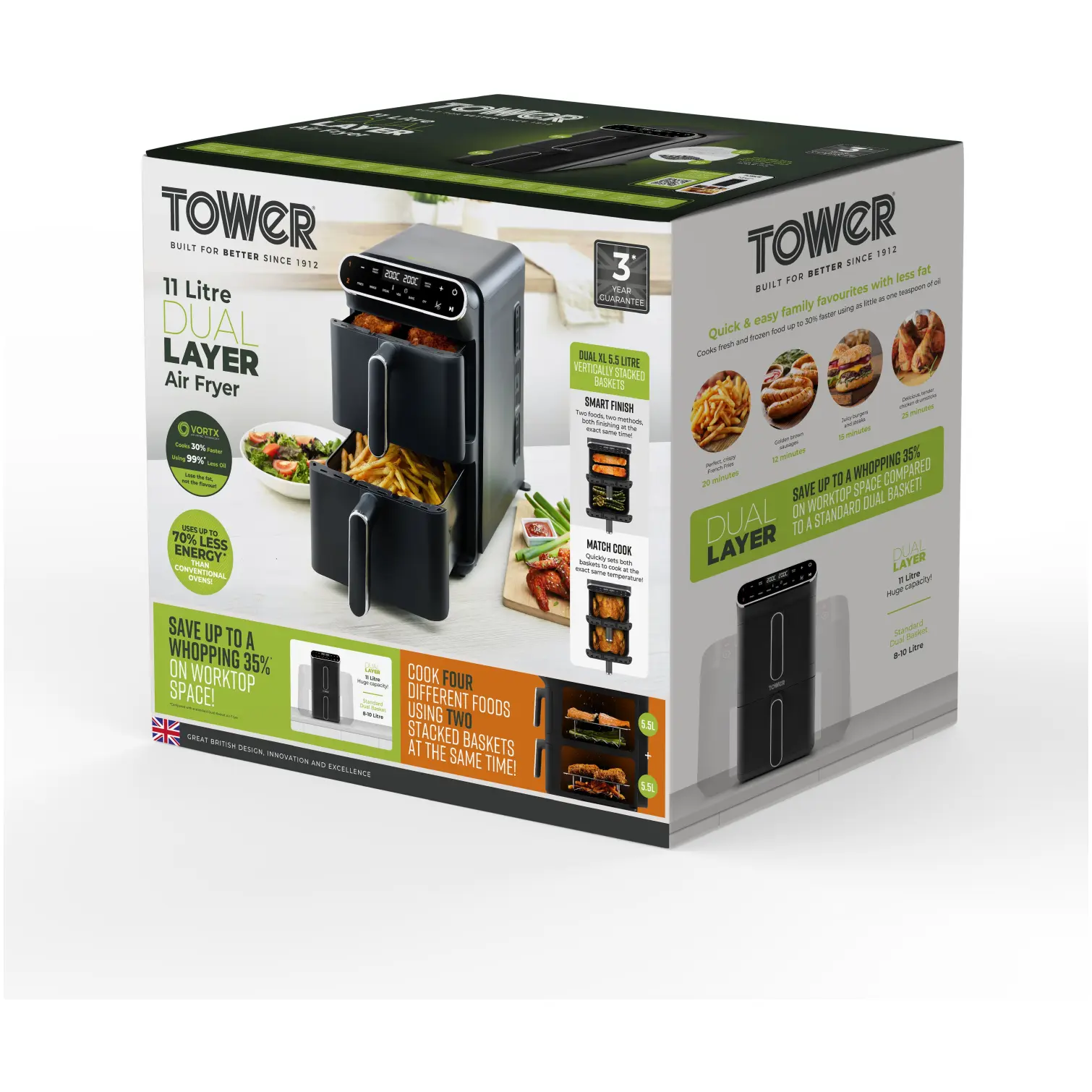 RKW0029_7 Tower Vortx Double Stack Air Fryer 11 Litre Capacity