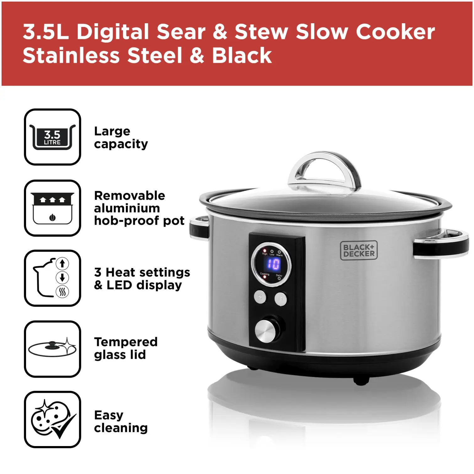 Black+Decker Digital Slow Cooker 3.5 Litres
