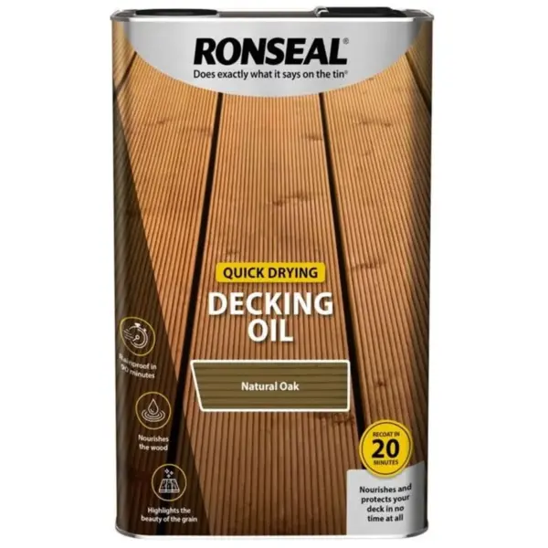 RNS0639 Ronseal Quick Drying Decking Oil Natural Oak 5Ltr