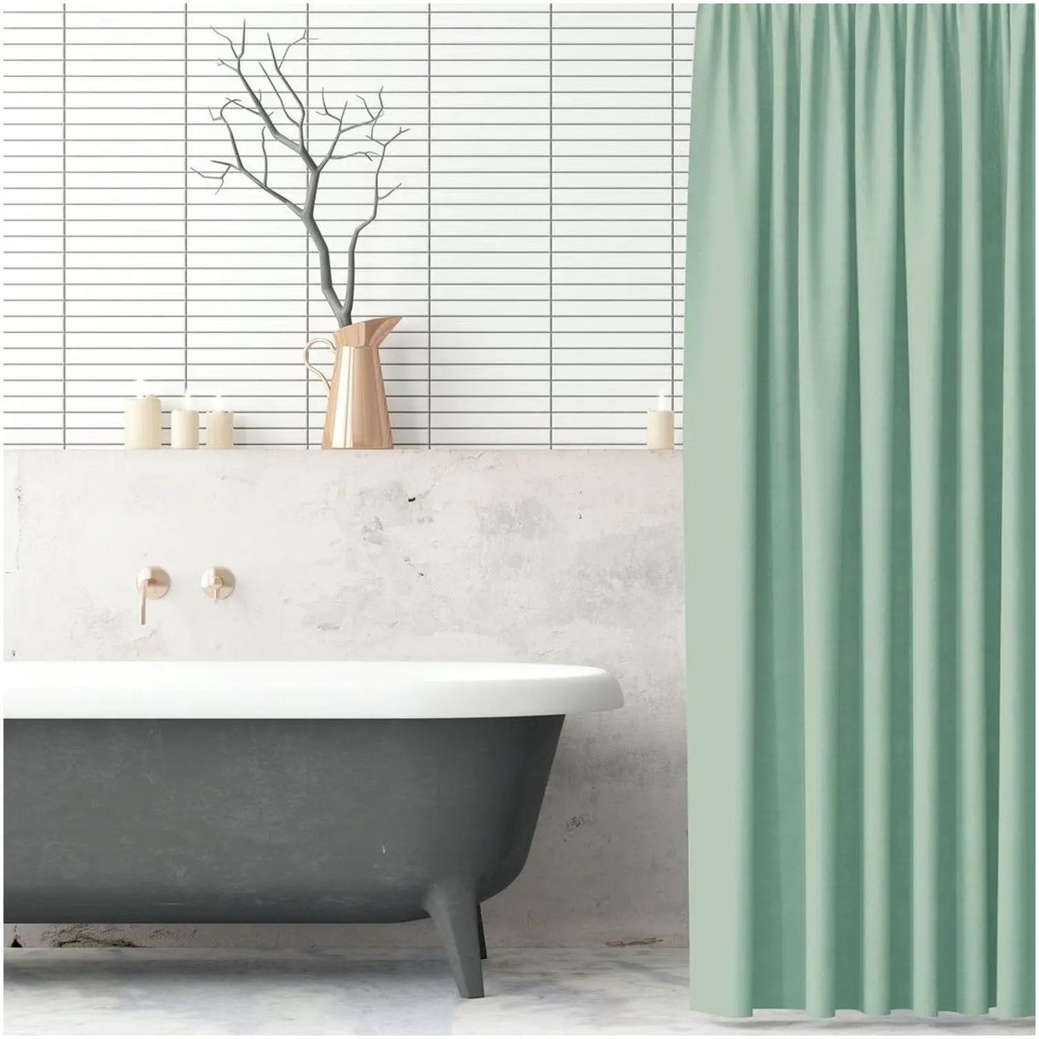 TEL0112 Blue Canyon Mint Green Polyester Shower Curtain 180cm x 180cm