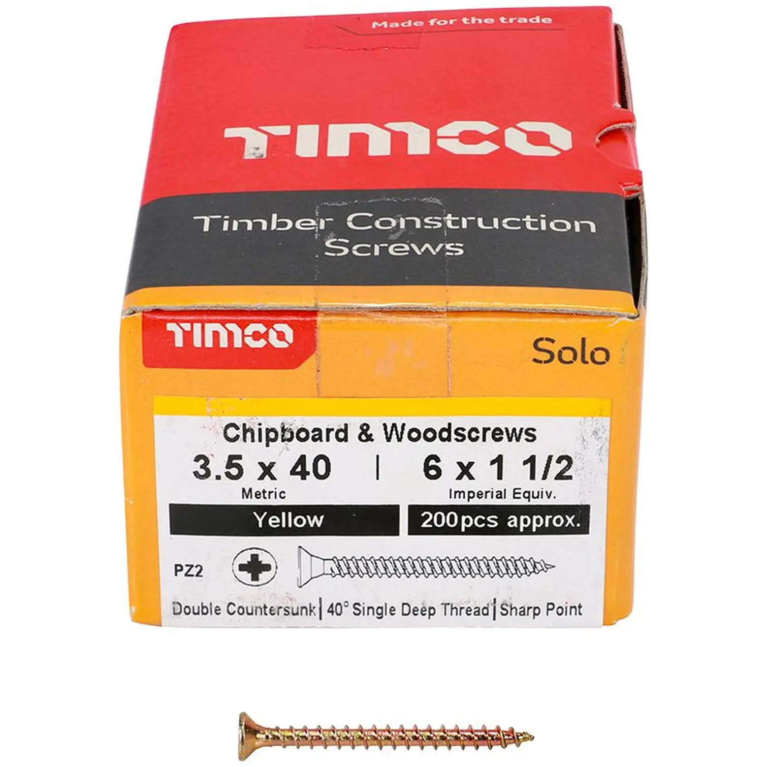 Timco Wood Screw Pozi Drive YZP 3.5 x 40mm Box of 200