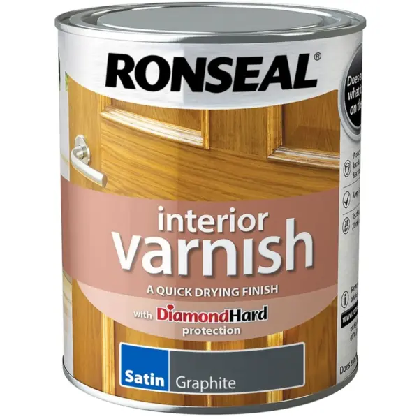 RNS0301 Ronseal Interior Varnish Graphite Satin 750ml
