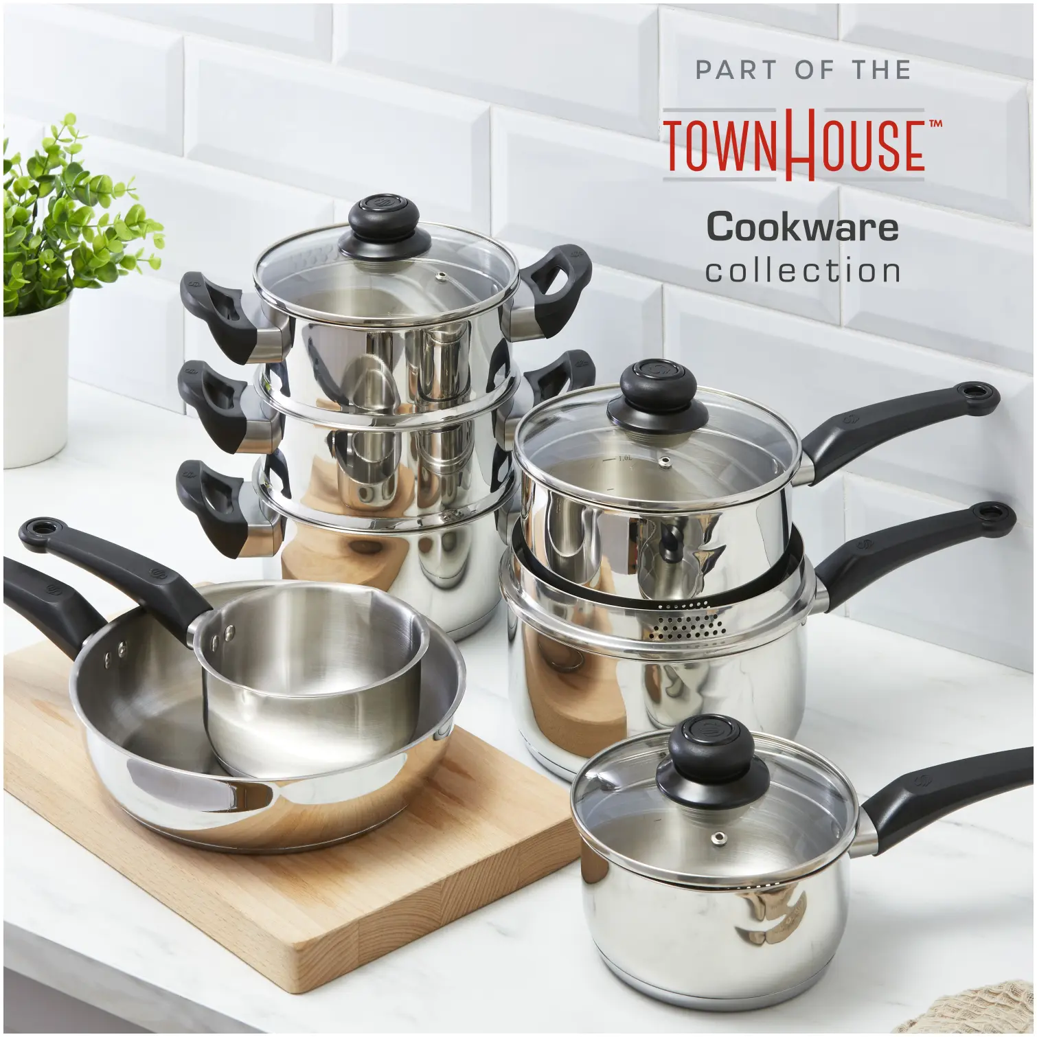 Swan Townhouse Stainless Steel Saucepan Set 3 Piece