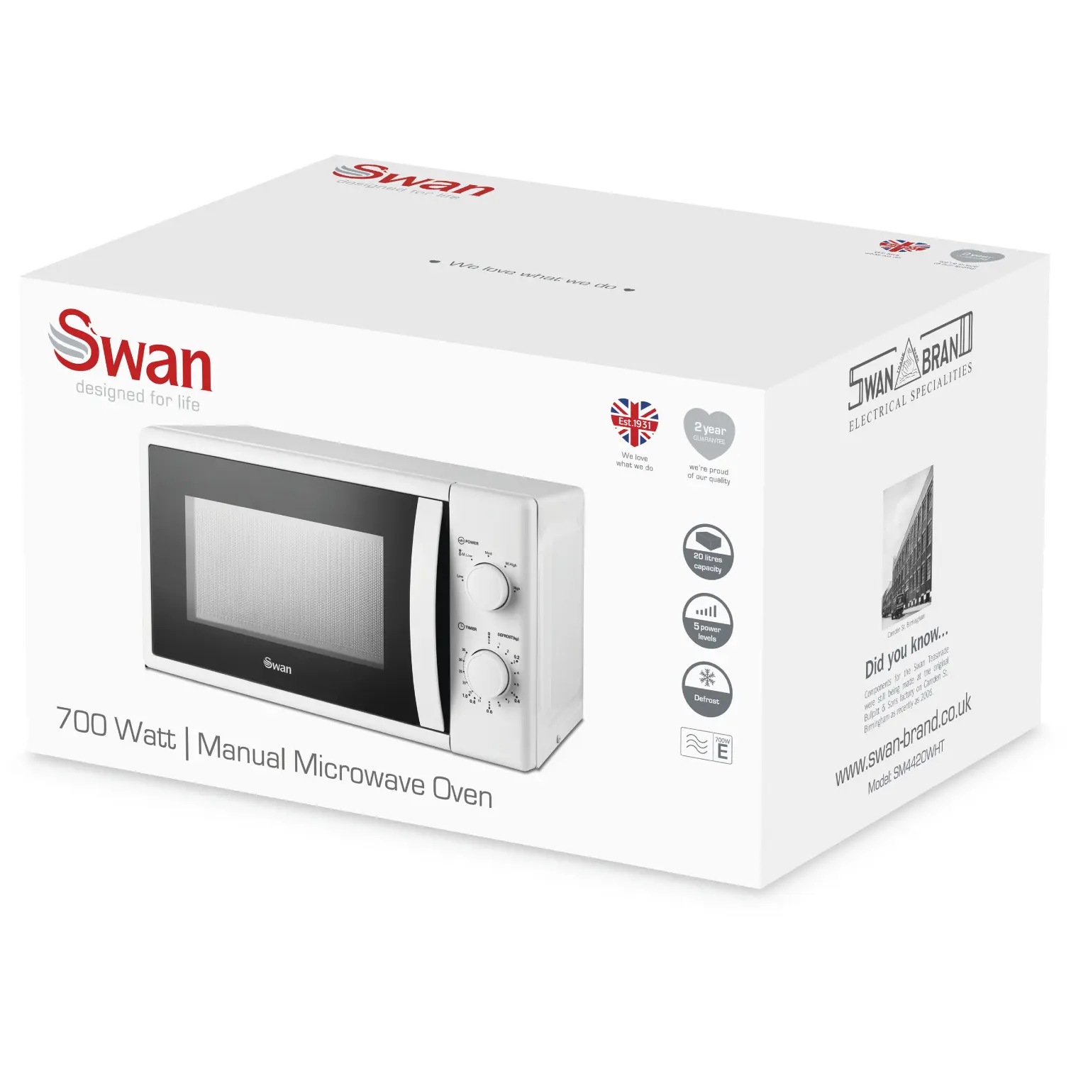 Swan Microwave 700w 20 Litre Capacity White