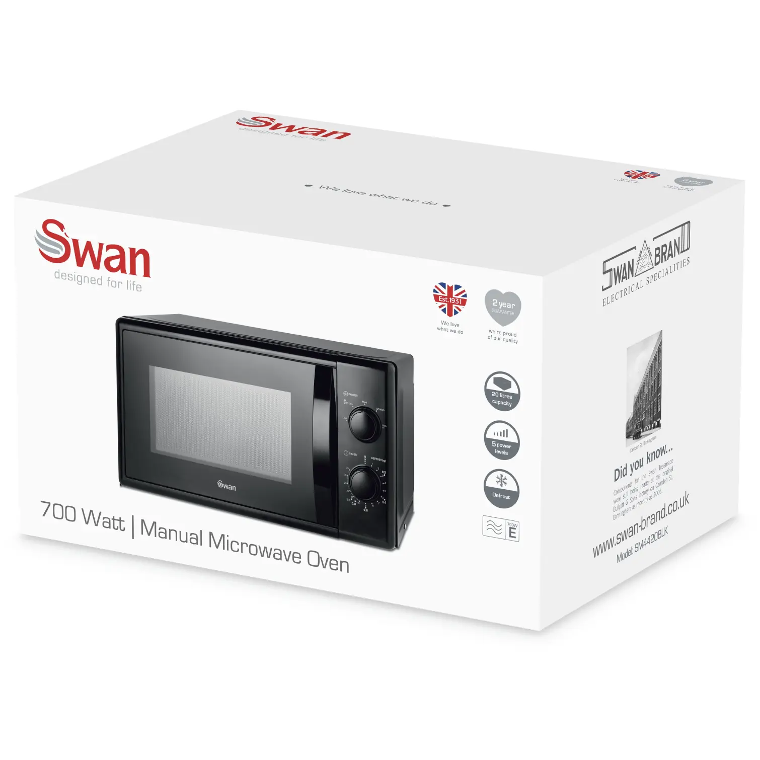 Swan SM4420BLK Microwave 700w 20 Litre Capacity Black