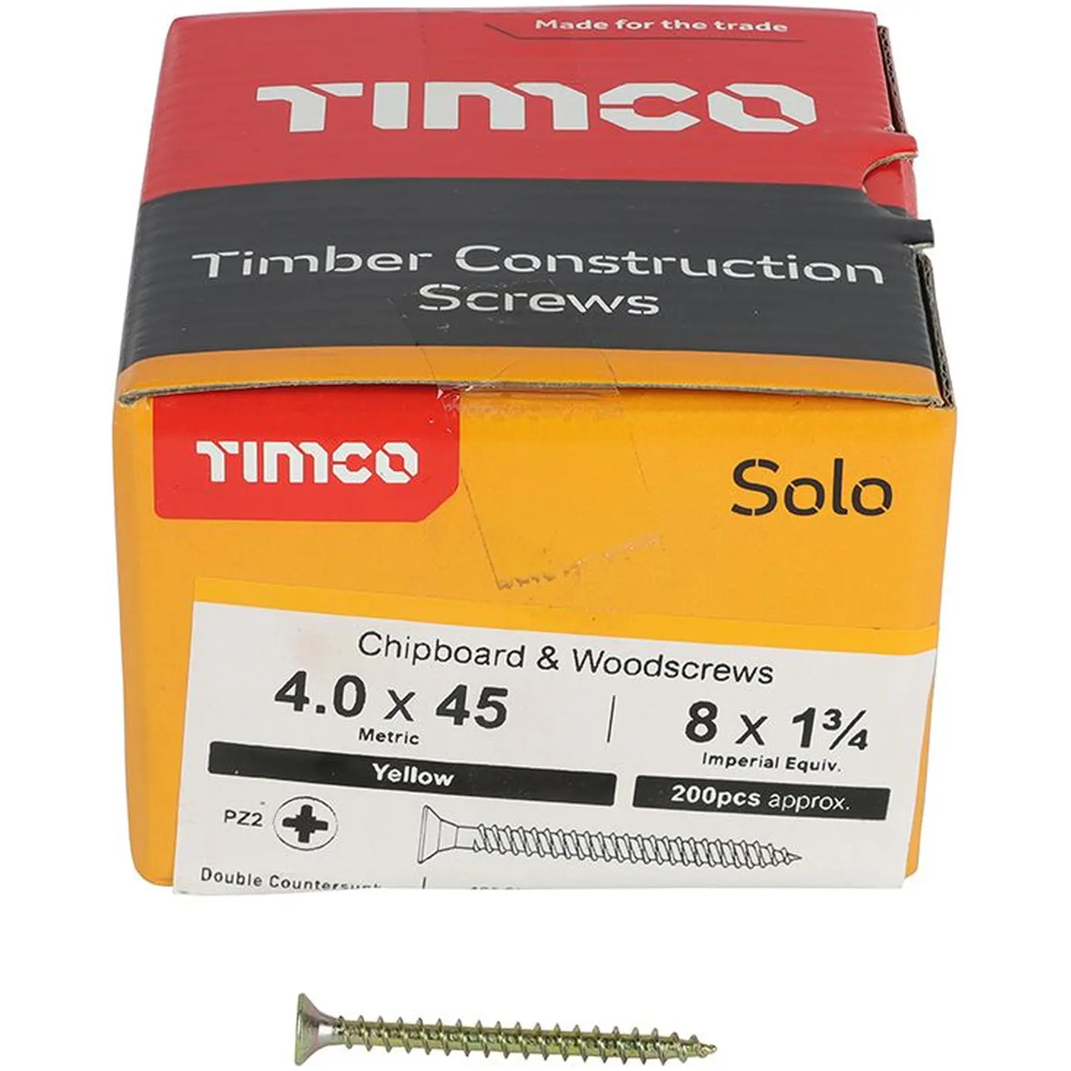 Timco Wood Screw Pozi Drive Head YZP 4 x 45mm Box of 200