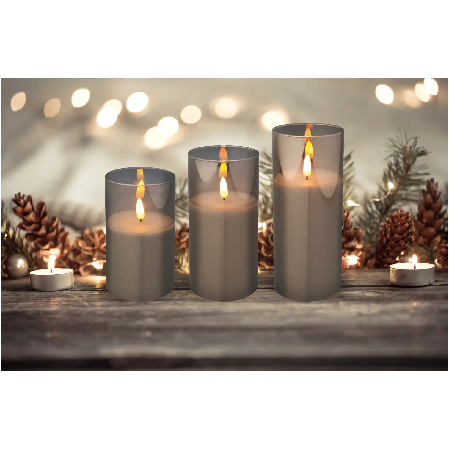 Kaemingk Smokey Glass LED Candle Set of 3