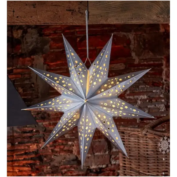 Three Kings Card InLit Origami Silver Star 50cm