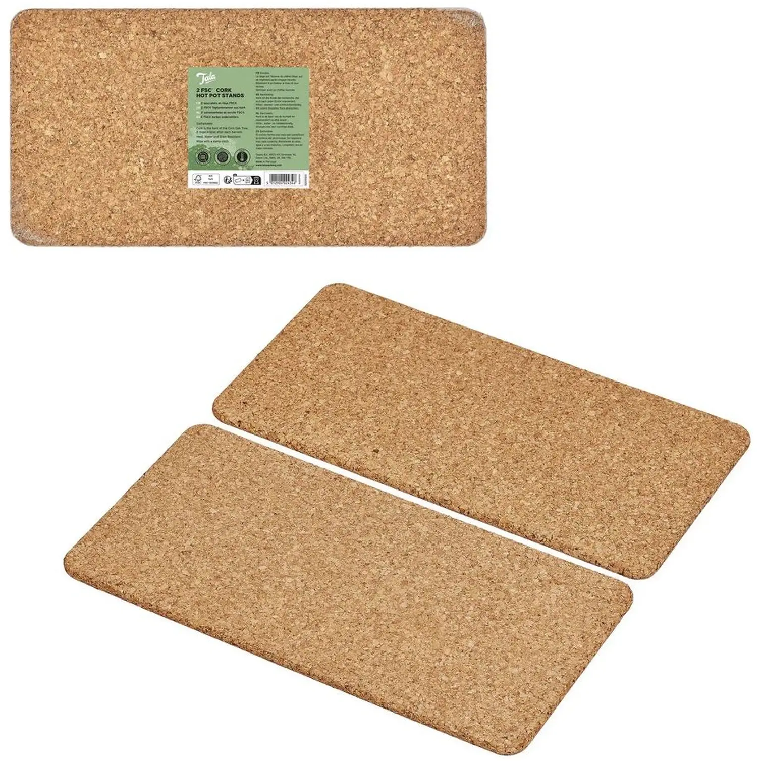 TLA0431_1 Tala Rectangular Cork Hot Pot Stands 2 Pack