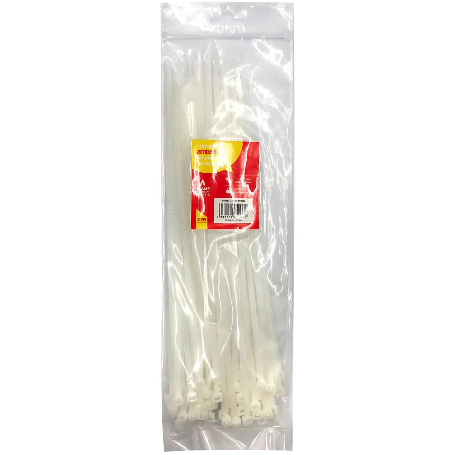 DKT0564_1 amtech Cable Ties 300 x 4.8mm White Pack of 60
