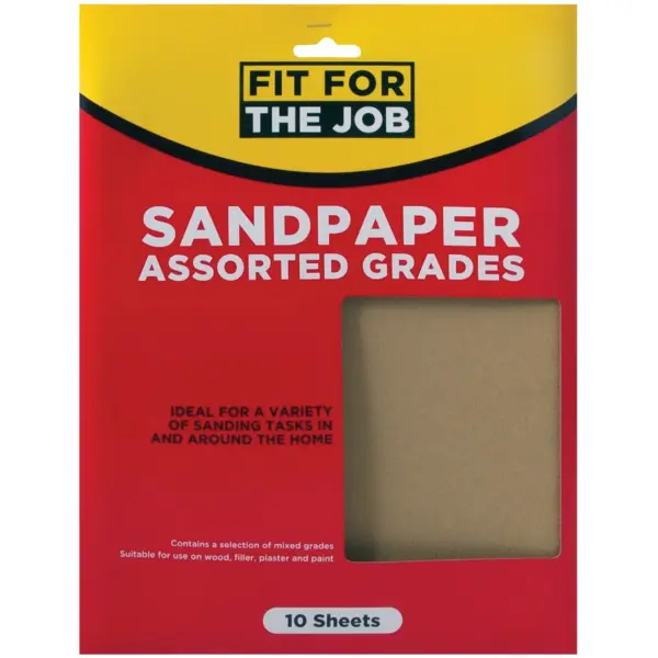 ROD0015 Fit For The Job Assorted Grades Of Sandpaper 10 Sheets