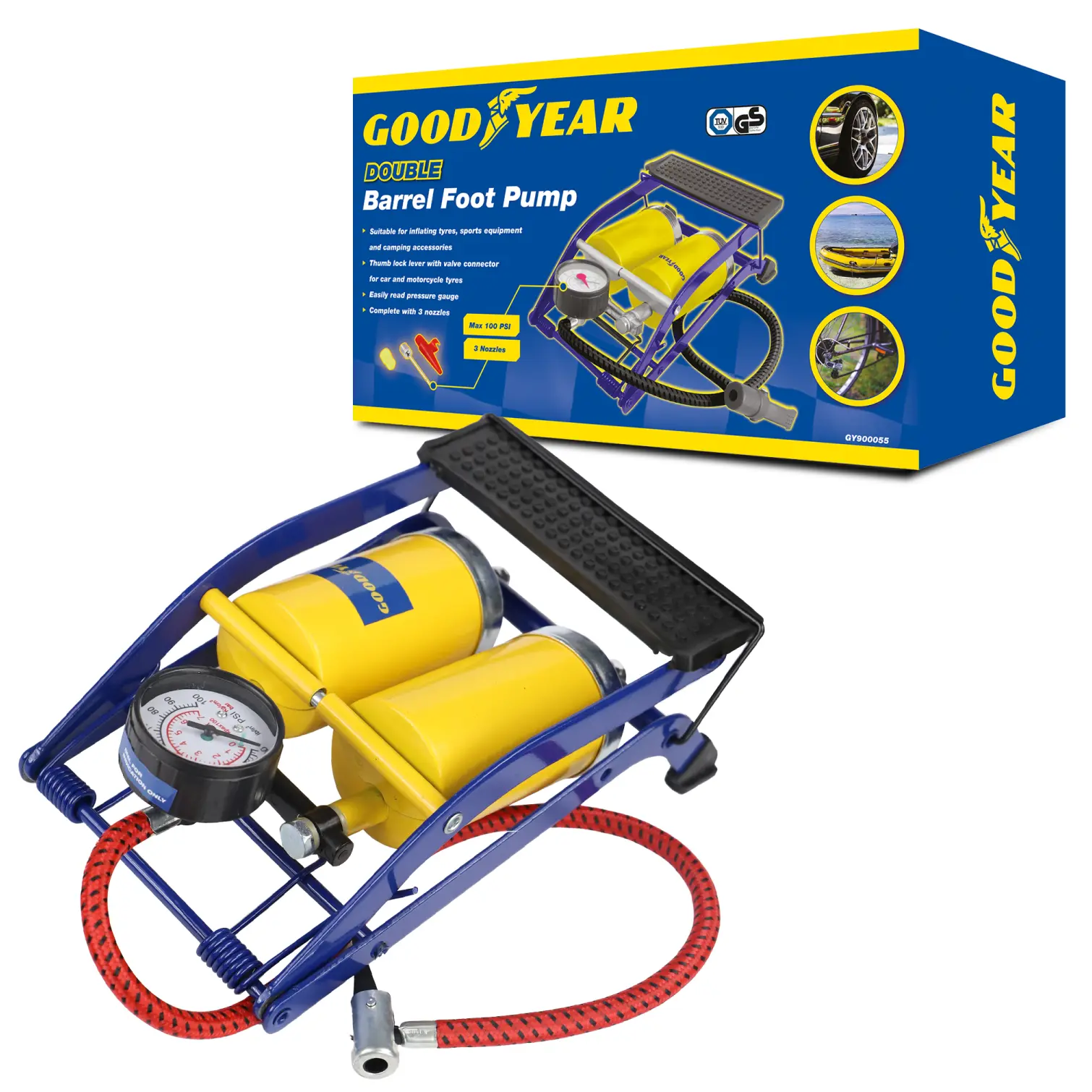 GOODYEAR Double Car Foot Pump & Gauge