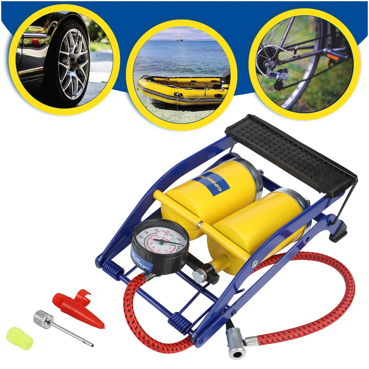 GOODYEAR Double Car Foot Pump & Gauge