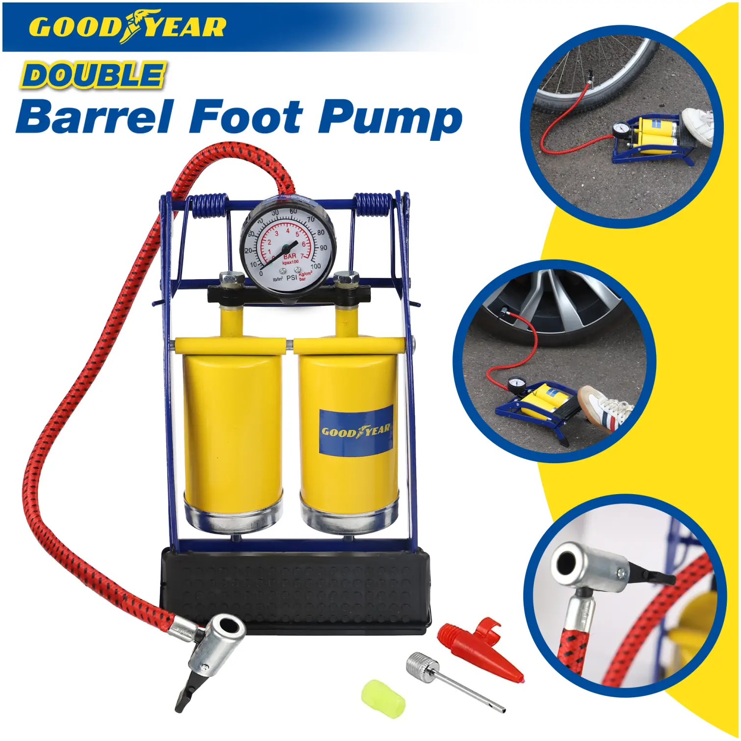 GOODYEAR Double Car Foot Pump & Gauge