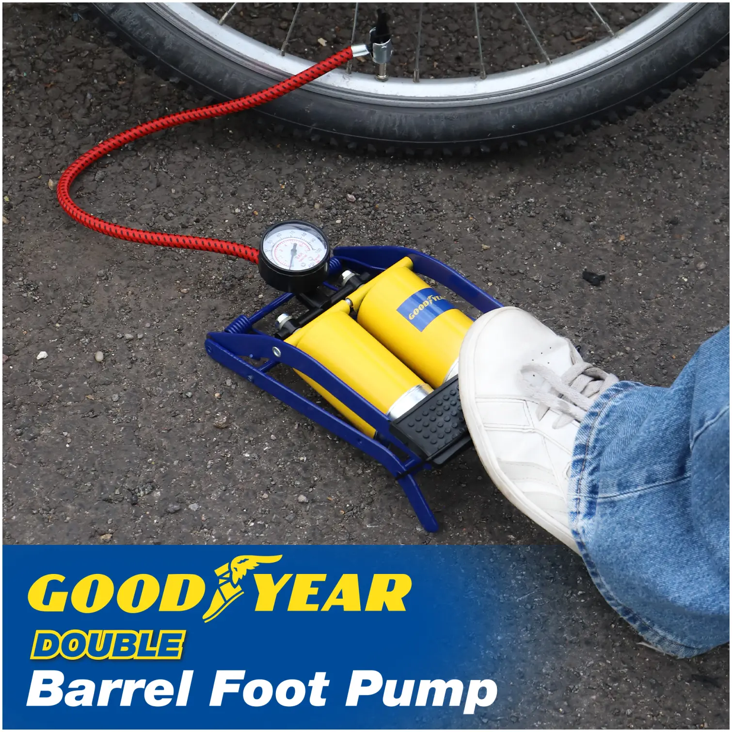 GOODYEAR Double Car Foot Pump & Gauge