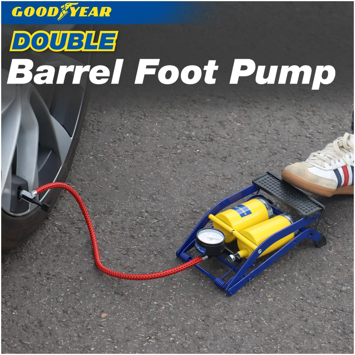 GOODYEAR Double Car Foot Pump & Gauge